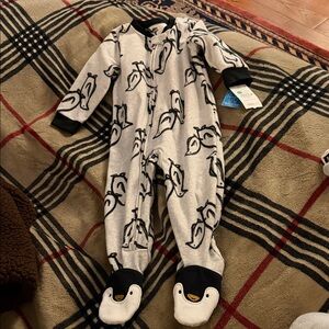 Carter's Black and White Penguin Footed Onesie